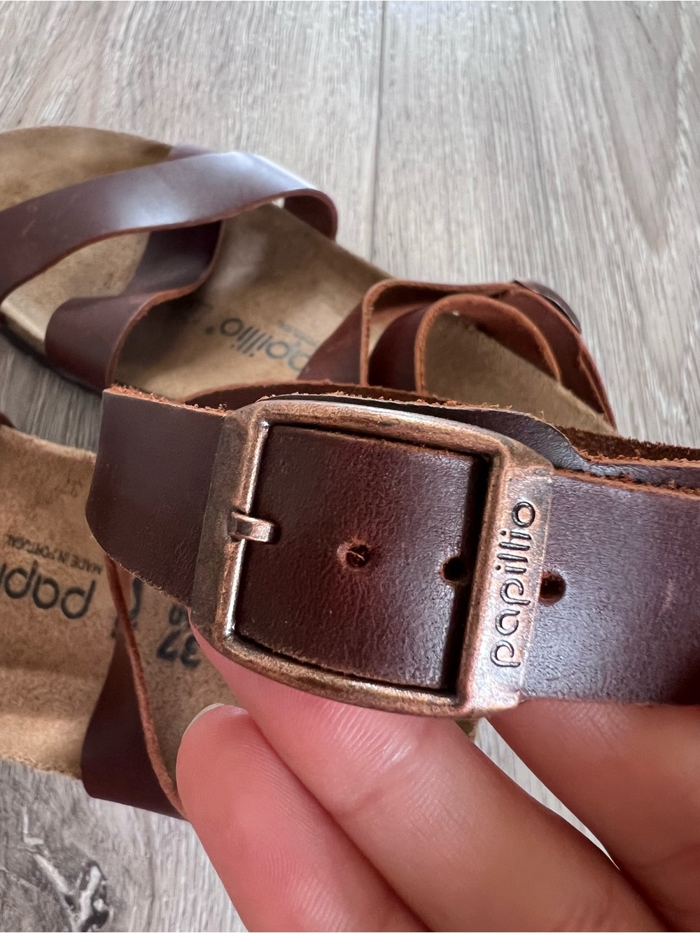 Birkenstock Papillio Lola Cognac Leather Wedge Sandals - Picture 4 of 11